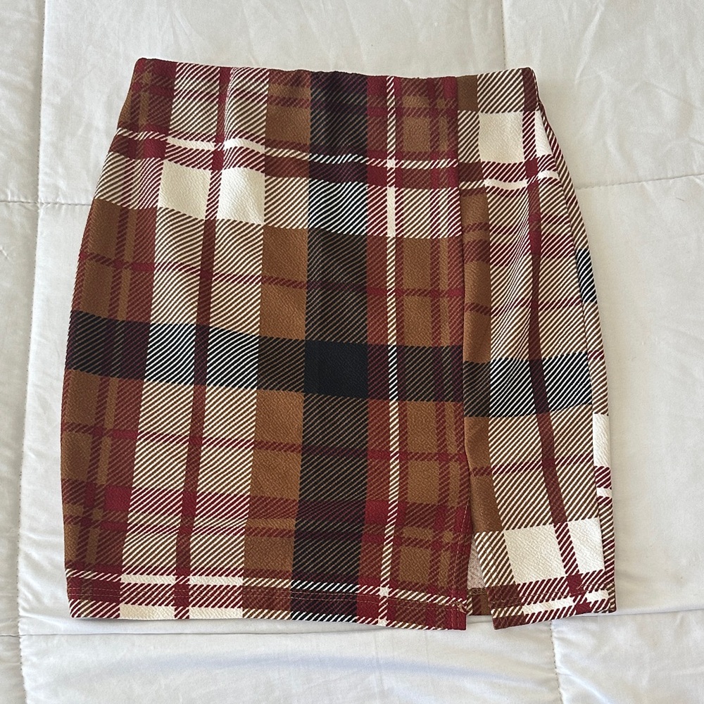 Fashion Nova Plaid Pencil Skirt - Brown, Black, White, Red